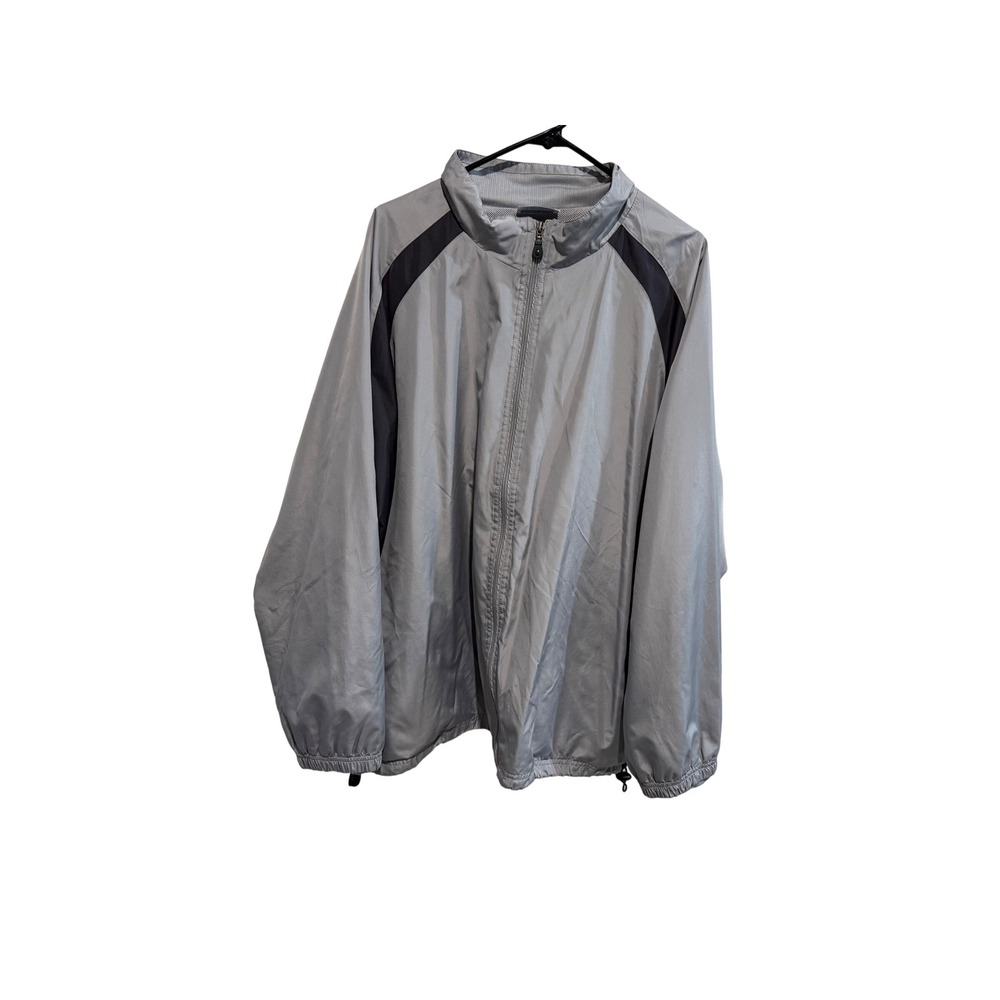Jerzees Activewear Mens XXL Gray Black Full Zip Mesh Lined Windbreaker Jacket